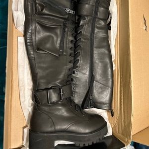 KNEE HIGH VEGAN LEATHER BOOTS
